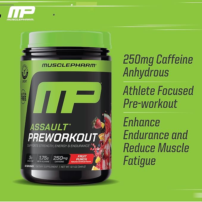 Muscle Pharm Assault Energy & Strength Pre Workout Powder for Men & Women with Beta Alanine