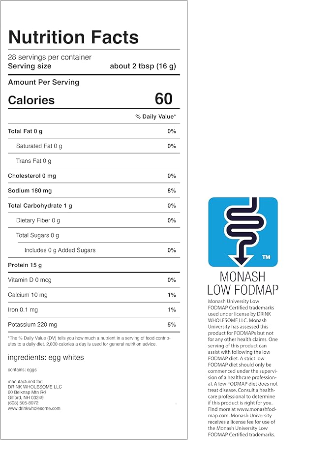 drink wholesome Unflavored Egg White Protein Powder | for Sensitive Stomachs | Gut Friendly | Dairy