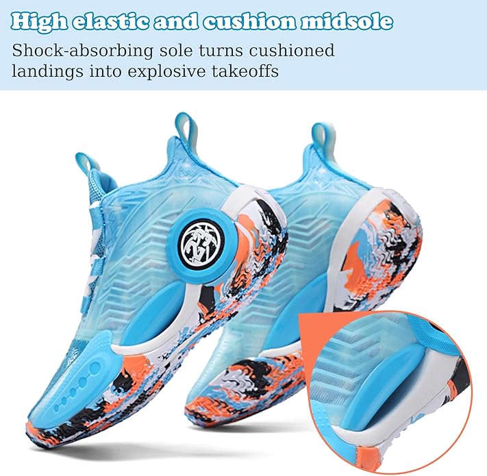 JMFCHI Kids Basketball Shoes High-top Sports Shoes Sneakers Durable Lace-up Non-Slip Running Shoes