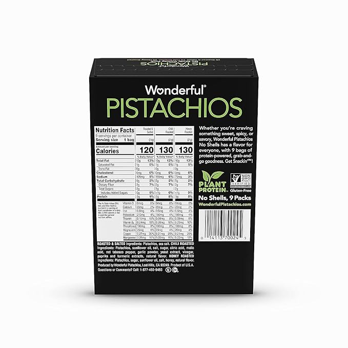 Wonderful Pistachios No Shells, 3 Flavors Mixed Variety Pack of 9 (0.75 Ounce), Roasted & Salted
