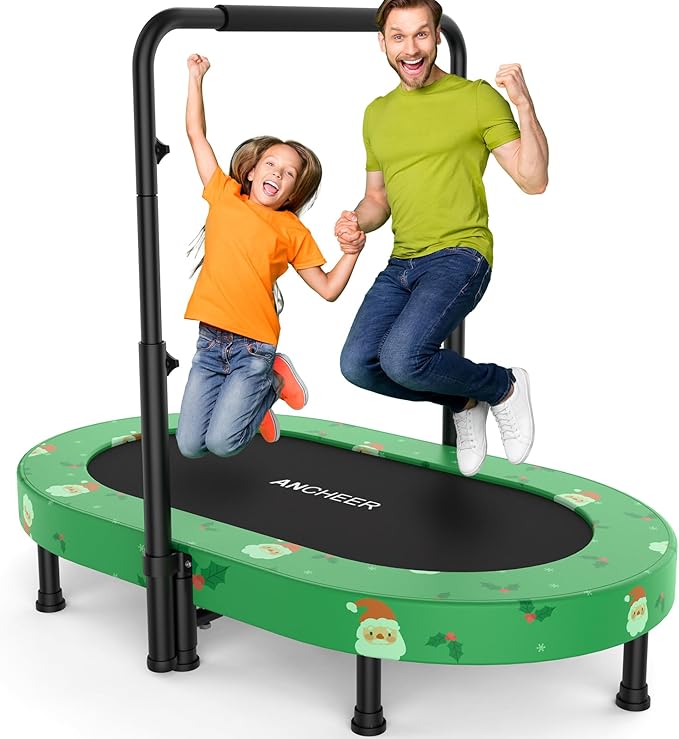 ANCHEER 56" Double Mini Trampoline for Kids, Mini Rebounder with 5-Level Adjustable Handle