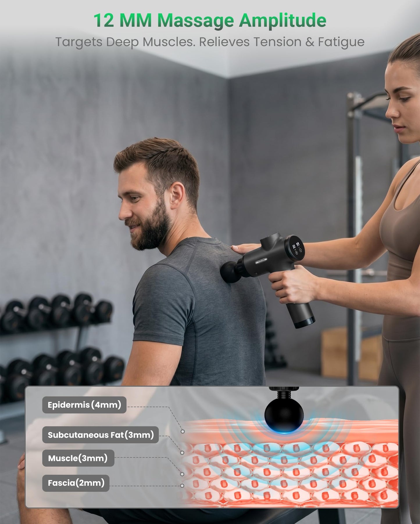 Massage Gun, Deep Tissue Percussion Massager 30 Speeds for Pain Relief