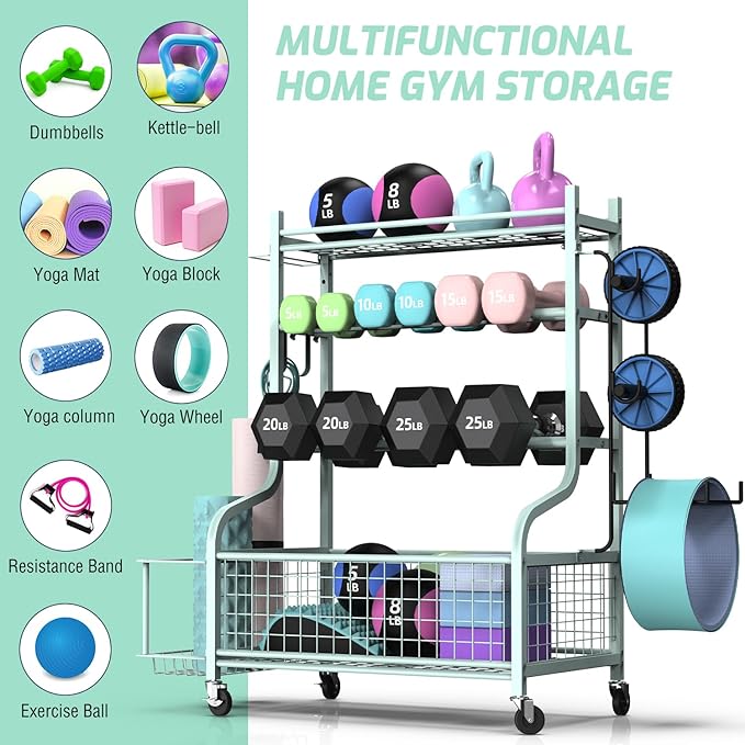 PLKOW Dumbbell Rack, Weight Rack for Dumbbells, Home Gym Storage for Dumbbells Kettlebells Yoga Mat