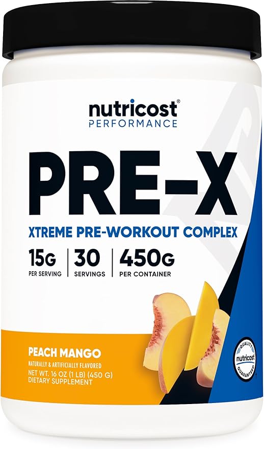 Nutricost Pre-X Xtreme Pre-Workout Complex Powder, Peach Mango, 30 Servings, Vegetarian, Non-GMO