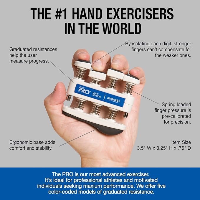 PRO Hand Exerciser, Finger Exerciser (Hand Grip Strengthener), Spring-Loaded, Finger-Piston System