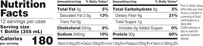 Oikos Protein Shake, Chocolate, 30g High Protein Drinks, Shelf Stable, Ready to Drink, 5g Prebiotic