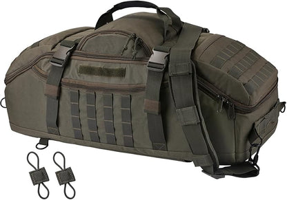 65L Large Travel Gym Duffle Bag with Tensile Strength Pom Buckle Military Tactical Backpack, Army