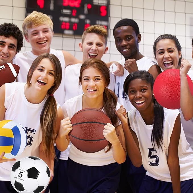 Deekin 12 Pcs Assorted Sport Ball Set Official Size Basketball, Football, Volleyball, Soccer