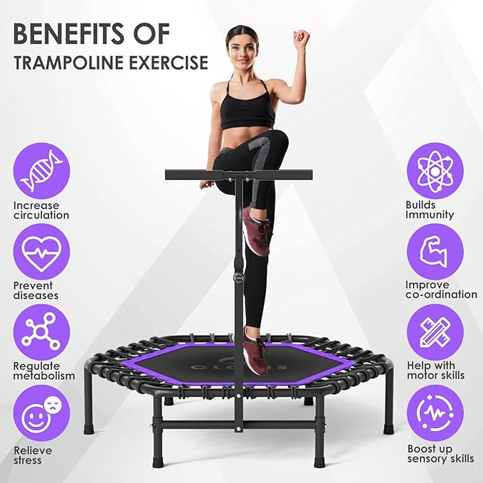 CLORIS 45'' Rebounder Trampoline for Adults - Max Load 450lbs, Mini Trampoline with Adjustable Foam
