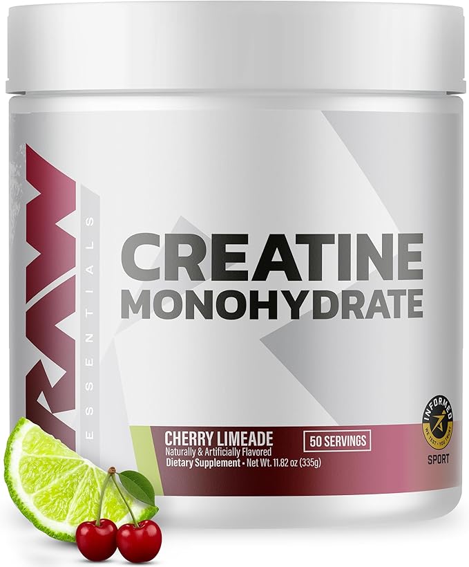 RAW Nutrition Creatine Monohydrate Powder, Cherry Limeade (30 Servings) - Micronized Creatine