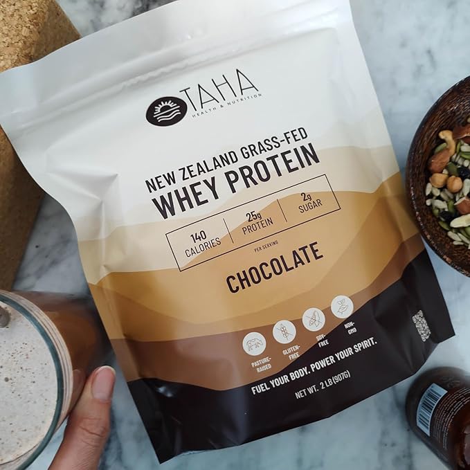 Taha Health & Nutrition Chocolate Flavored Whey Protein Concentrate Powder, 25g Protein, 140
