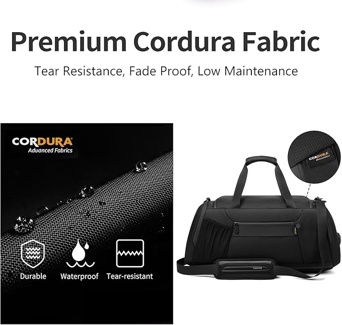 Duffle Bag for Travel, Carry on Gym Bag for Men, Waterproof Sport Bags with Shoe Compartment, 40L