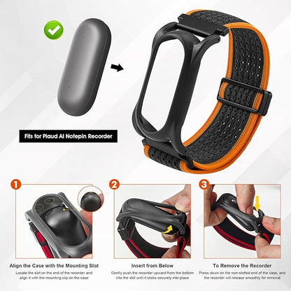 Adjustable Smartwatch Soft Woven Nyon Wristband + Protective Case Base fits for PLAUD AI NotePin