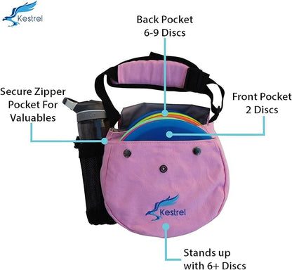 Kestrel Black Disc Golf Bag - Fits 6-10 Golf Discs + Bottle - For Beginner & Advanced Golfers