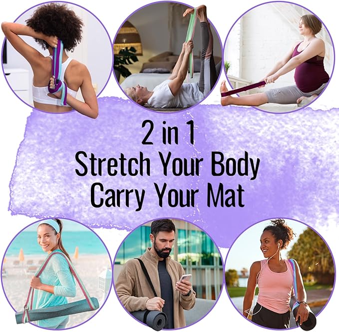 TECEUM Yoga Strap & Mat Strap – 2 IN 1 – Cotton – 6 ft 8 ft 10 ft (30+ colors) – Adjustable