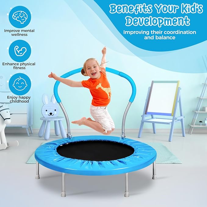 Mini Trampoline for Kids, Indoor Toddler Trampoline with Handle, Child Small Rebounder Trampoline