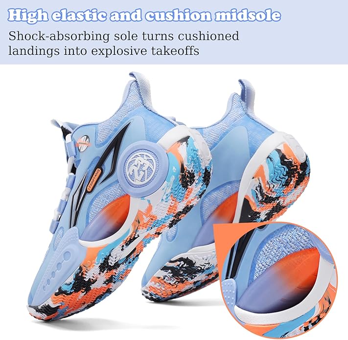 JMFCHI Kids Basketball Shoes High-top Sports Shoes Sneakers Durable Lace-up Non-Slip Running Shoes