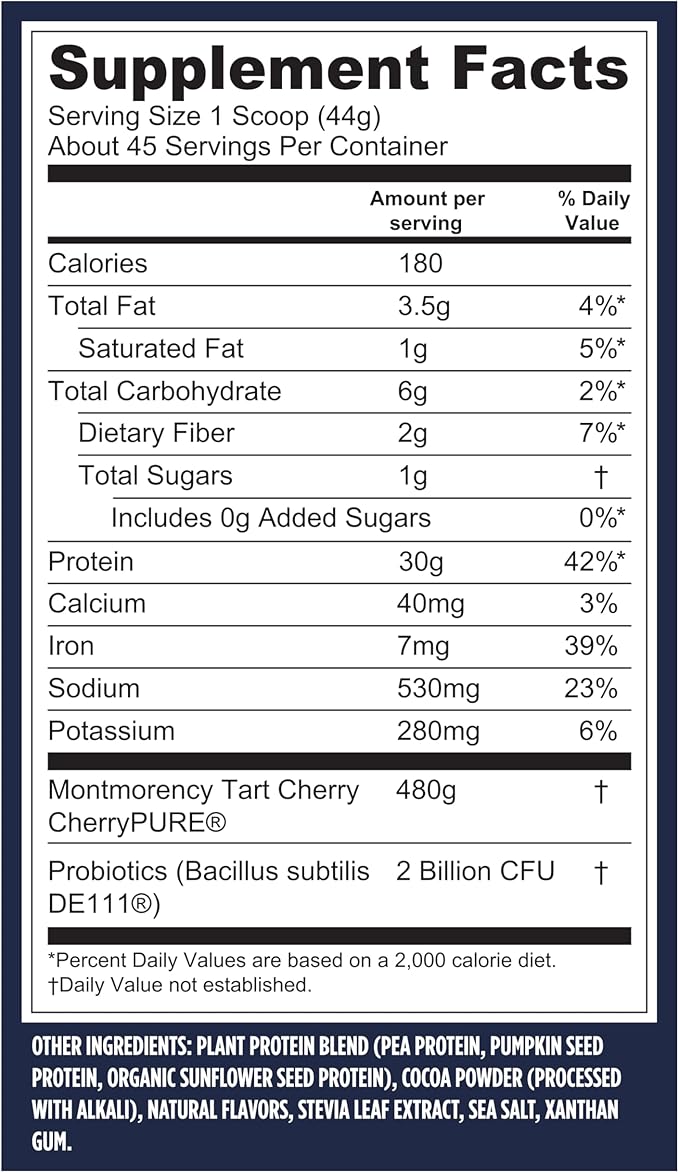 Vega Sport Vegan Protein Powder + Recovery - 30g Plant Based Protein per Serving, Chocolate, 45