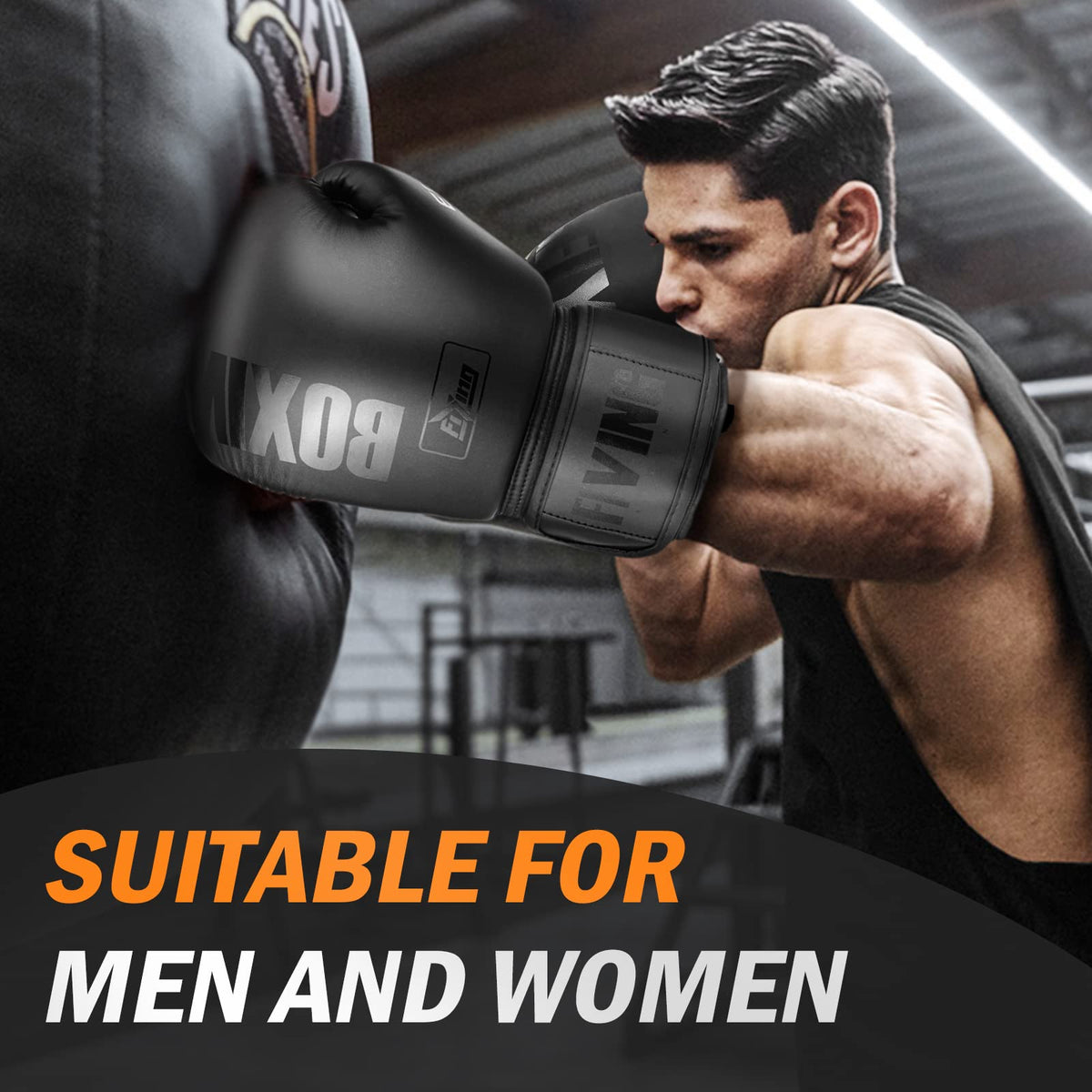 FIVING Boxing Gloves for Men and Women (Black,12oz)