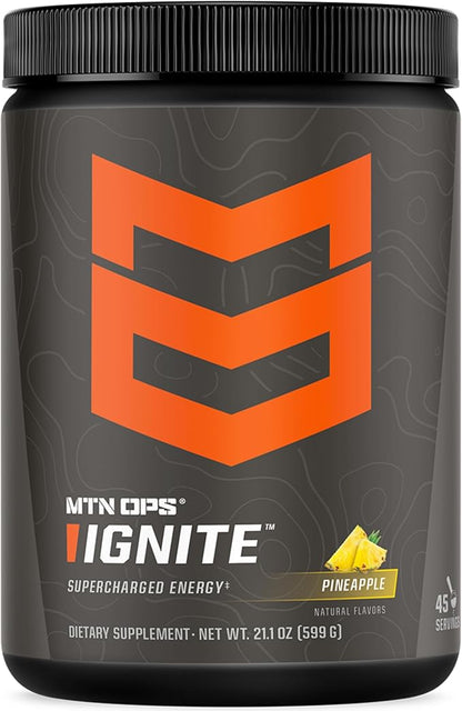 MTN OPS Ignite Energy Drink Powder, Gluten Free Nootropic Supplement Drink Mix, L Arginine, L