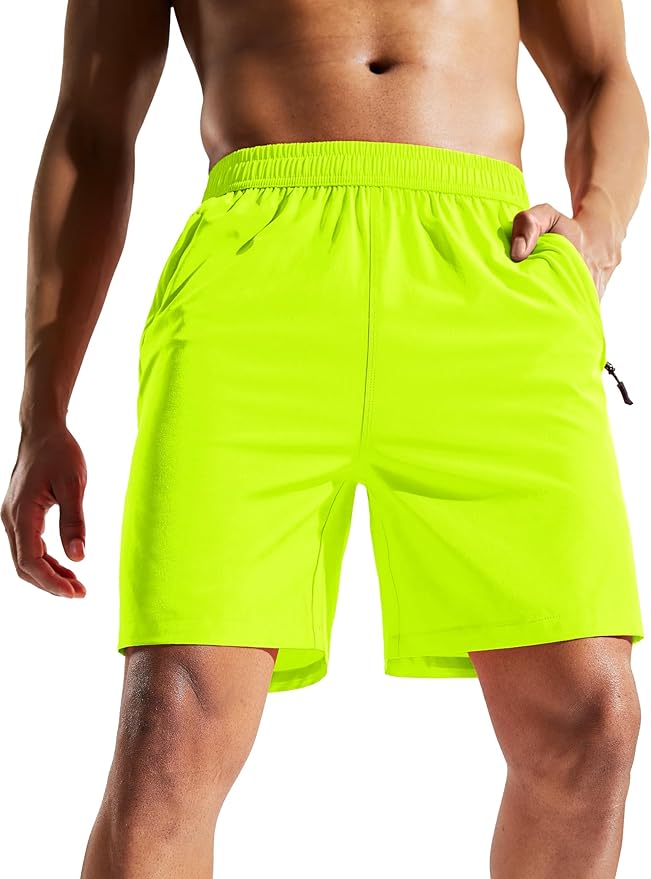 MIER Men's Quick Dry Running Shorts with Zipper Pocket, Elastic Waist Athletic Workout Exercise