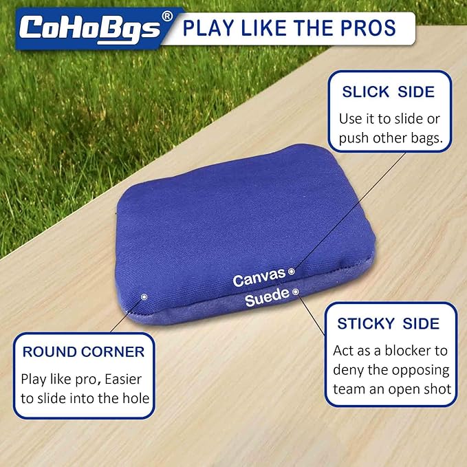 CoHoBgs Corn Hole Bags Set 8, Professional Cornhole Bags Dual-Sided Slick & Stick Resin Filled