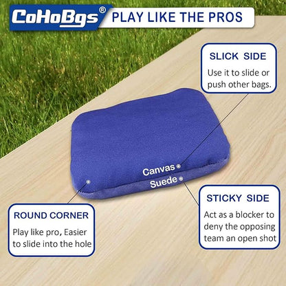 CoHoBgs Corn Hole Bags Set 8, Professional Cornhole Bags Dual-Sided Slick & Stick Resin Filled