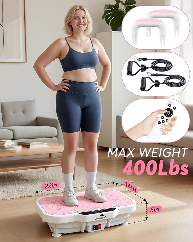 Vibration Plate Exercise Machine, 8000 Vibrations/min Adjustable Fitness Platform, 400 Lbs Capacity