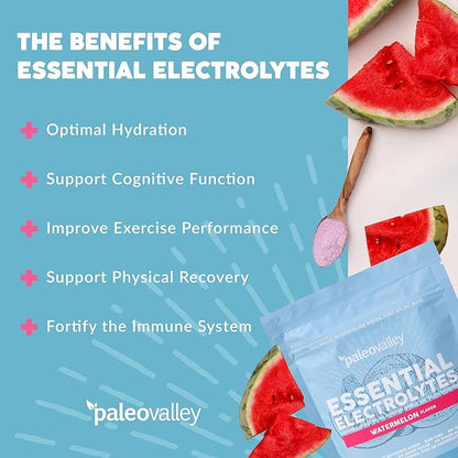 Paleovalley Essential Electrolytes Powder - Full Spectrum Watermelon Electrolyte Powder for