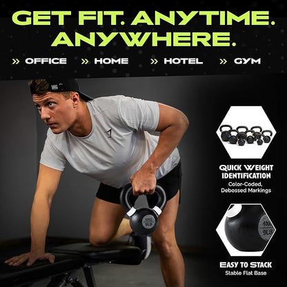 Single Cast Iron Kettlebell | Powder Coated - Wide Handle Weights for Core & Glute Workouts;