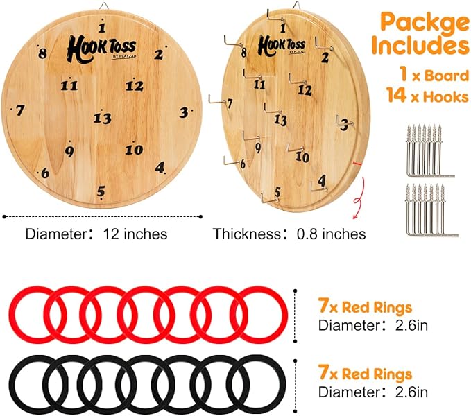 Hook Game Ring Toss for Adults & Kids, Wooden Board Dart Wall Game, Outdoor Indoor Games for Family
