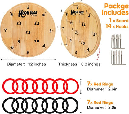 Hook Game Ring Toss for Adults & Kids, Wooden Board Dart Wall Game, Outdoor Indoor Games for Family