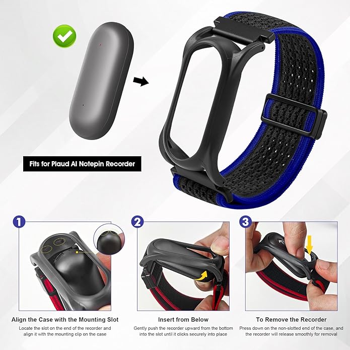 Adjustable Smartwatch Soft Woven Nyon Wristband + Protective Case Base fits for PLAUD AI NotePin