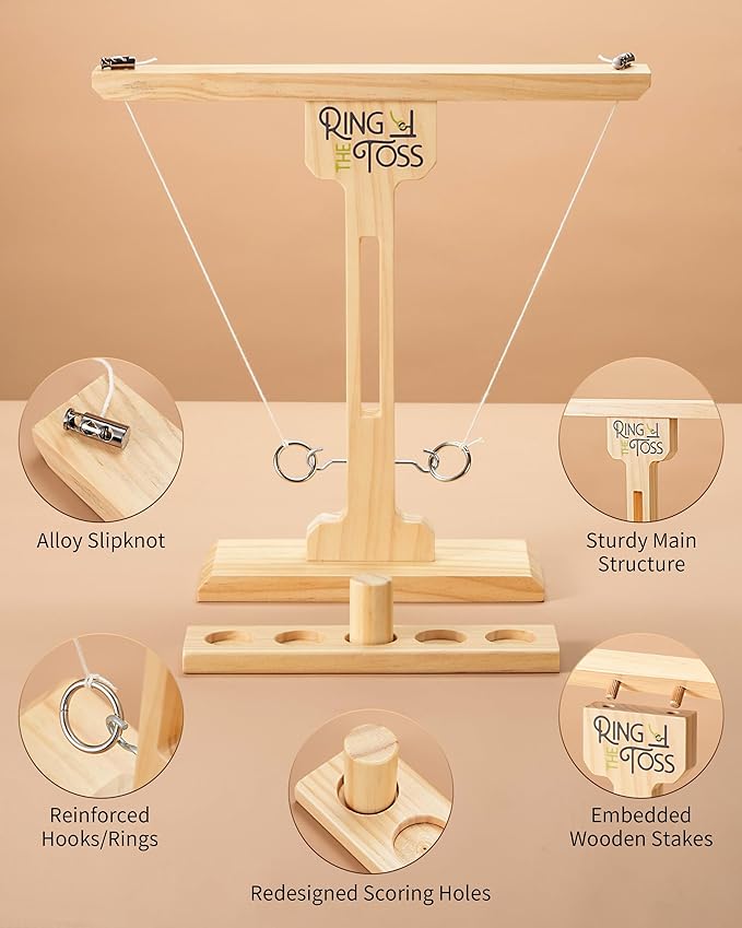 Ring Toss Game for Adults, 3-Second Instant Assembly Hook and Ring Game with Sturdy Structure, XL