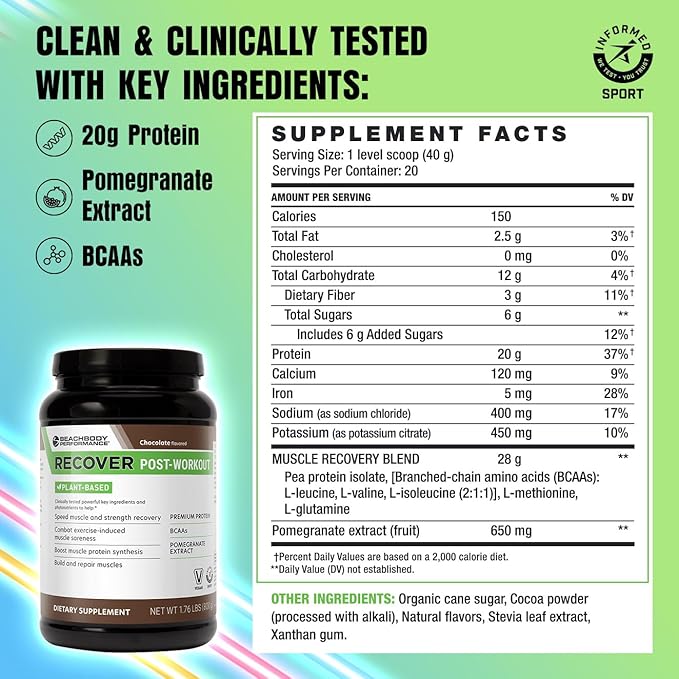 BODi Recover Plant-Based Protein Powder Blend??Post-Workout Chocolate Plant-Based Supplement for