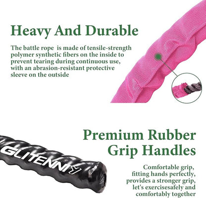 Battle Ropes Pink Workout Rope 1.5inch Battle Ropes for Home Gym 30ft Exercise Ropes for Working