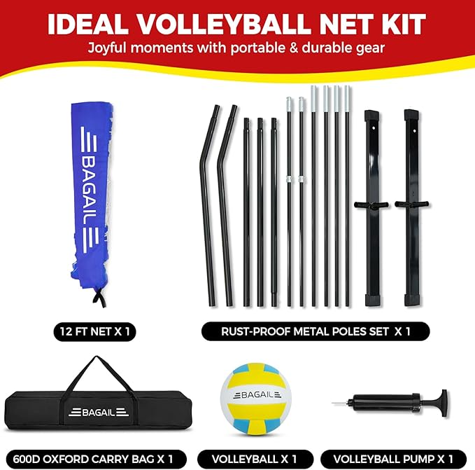 BAGAIL Volleyball Net, 12ft/20ft Portable Volleyball Net for Backyard - Adjustable Height
