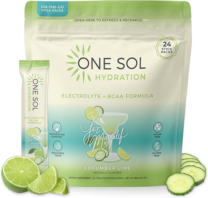 One Sol Hydration - Cucumber Lime - 24x On The Go Stick Packs - Electrolyte Powder Drink Mix