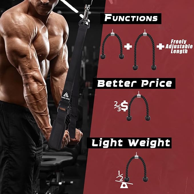 Tricep Rope Cable Attachment Adustable Length (24-54 Inch) ,Ideal Alternative for 27 36 48 Inch
