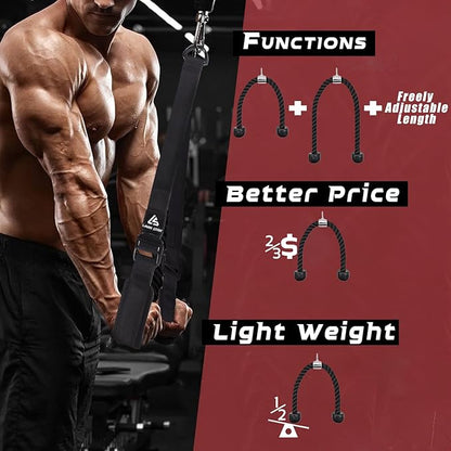 Tricep Rope Cable Attachment Adustable Length (24-54 Inch) ,Ideal Alternative for 27 36 48 Inch