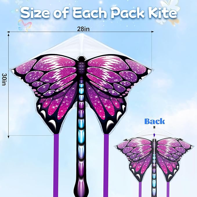 5 Pack Kites for Kids & Adults, Rainbow Butterfly Kite Delta Kites for Kids Age 4-8 8-12, Easy to