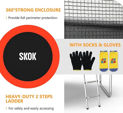 SKOK Trampoline 8FT 10FT 12FT 14FT 15FT Trampolines with Enclosure Net, 400LBS Outdoor Trampolines