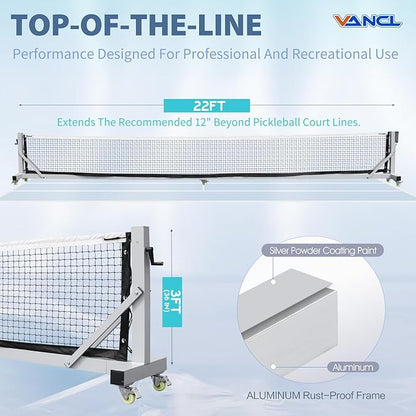 Pro Pickleball Net Portable with Wheels – 22ft Heavy Duty Pickleball Net System with Sturdy