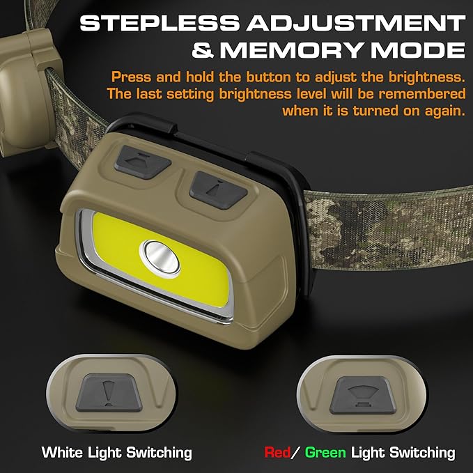 EverBrite Rechargeable Headlamp - 350 Lumens Head Lamp for Adults, 7 Modes with White/Red/Green