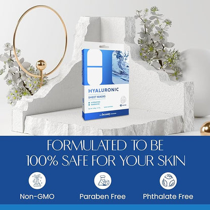 Hyaluronic Acid Sheet Face Mask - Skin Firming, Anti-Aging, Moisturizes & Plumps Skin