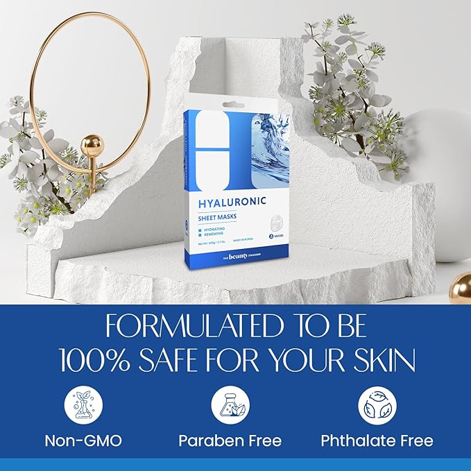 Hyaluronic Acid Sheet Face Mask - Skin Firming, Anti-Aging, Moisturizes & Plumps Skin