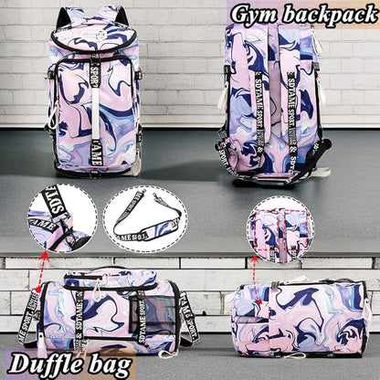 Gym Duffle Bag Backpack with Shoe Compartment,4 ways Travel Backpack for Women and