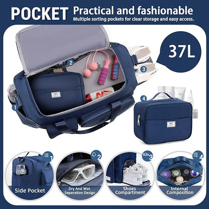 FIORETTO Women's Gym Duffle Bag with Shoes Compartment, 37L Capacity, Ideal for Travel, Gym