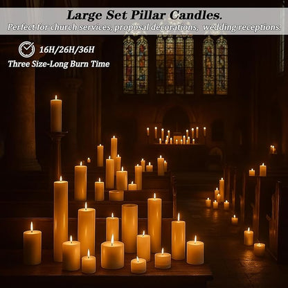 36 Pcs Ivory Pillar Candles Bulk Setï¼? Different Lengths 2 x 3/4/6 Inch (12 Each)，Hurricane