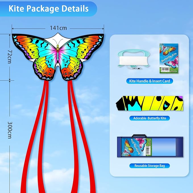 Butterfly Kites for Kids & Adults, Easy to Fly Design with Long Tail for Stability, for Kids Ages